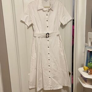 Chic White Belted Midi Dress